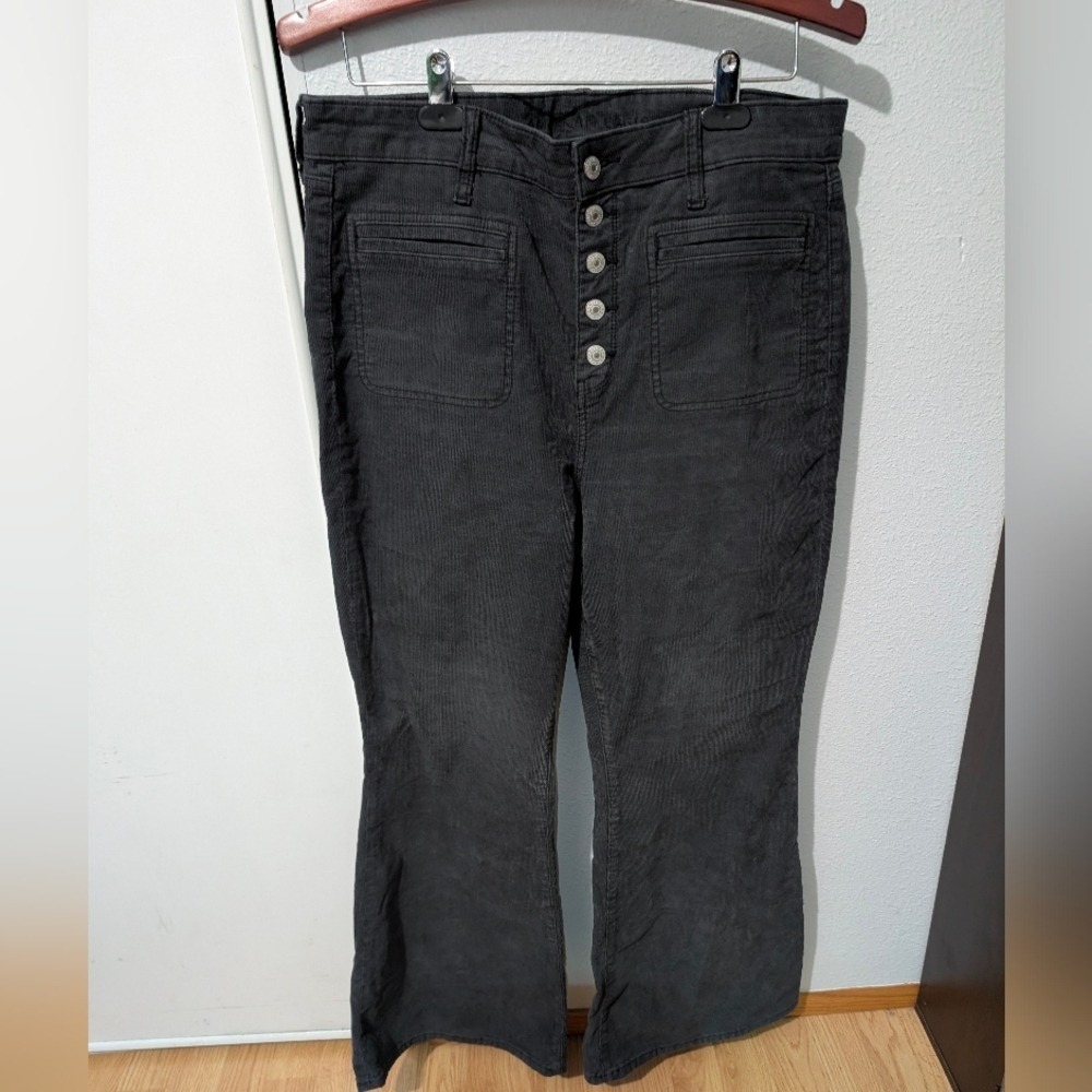 American Eagle Corduroy Pants Exposed Buttonfly Flare Pants‎ Women's 14S Gray